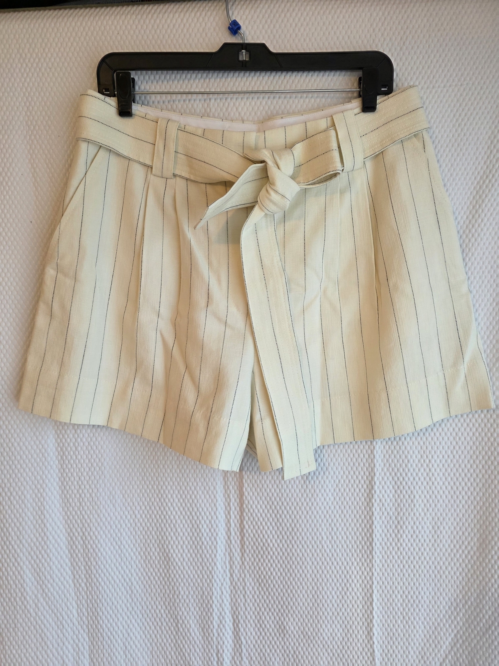 A.L.C. Dempsey Belted Pinstripe High-Rise Shorts - Cream/Black - Size 8